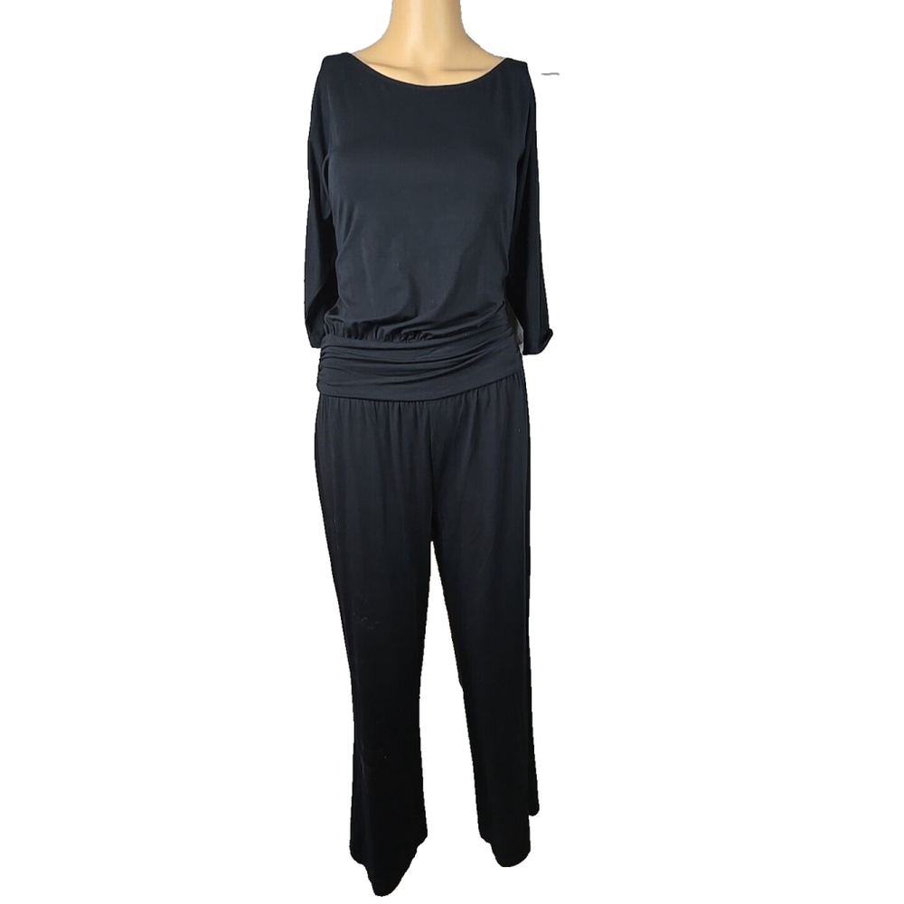 Soft Surroundings Women's Black Toujours Jersey Blouson Jumpsuit Petite Small